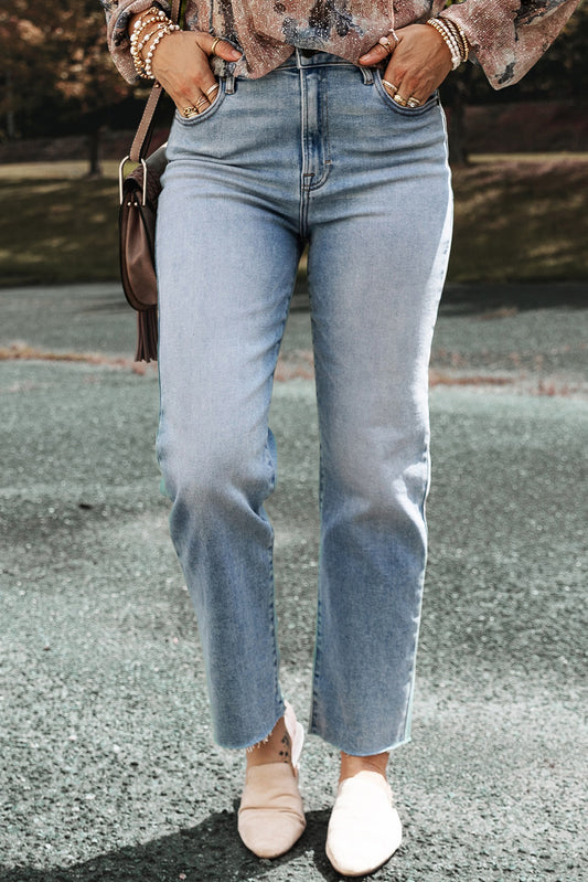 Light Blue Acid Wash Cropped Straight Jean