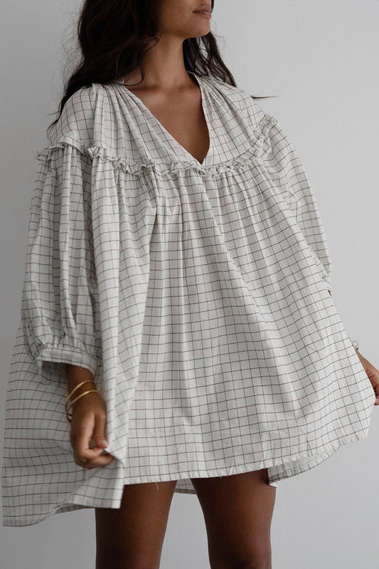 White Stripe Checkered Babydoll Dress