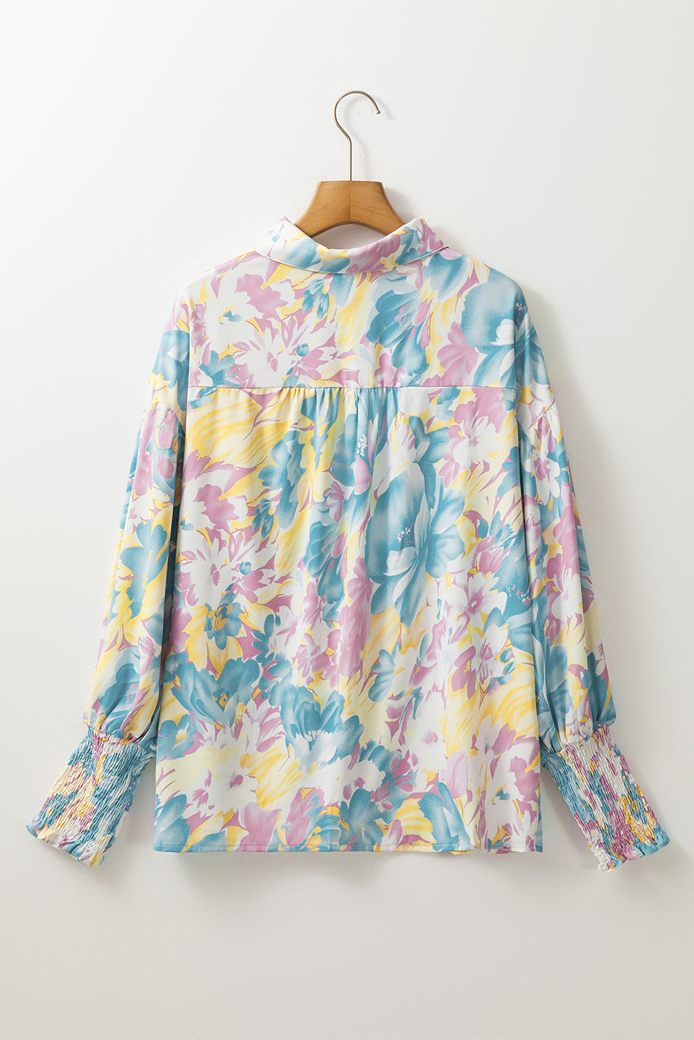 Floral Allover Shirred Cuff Oversized Shirt