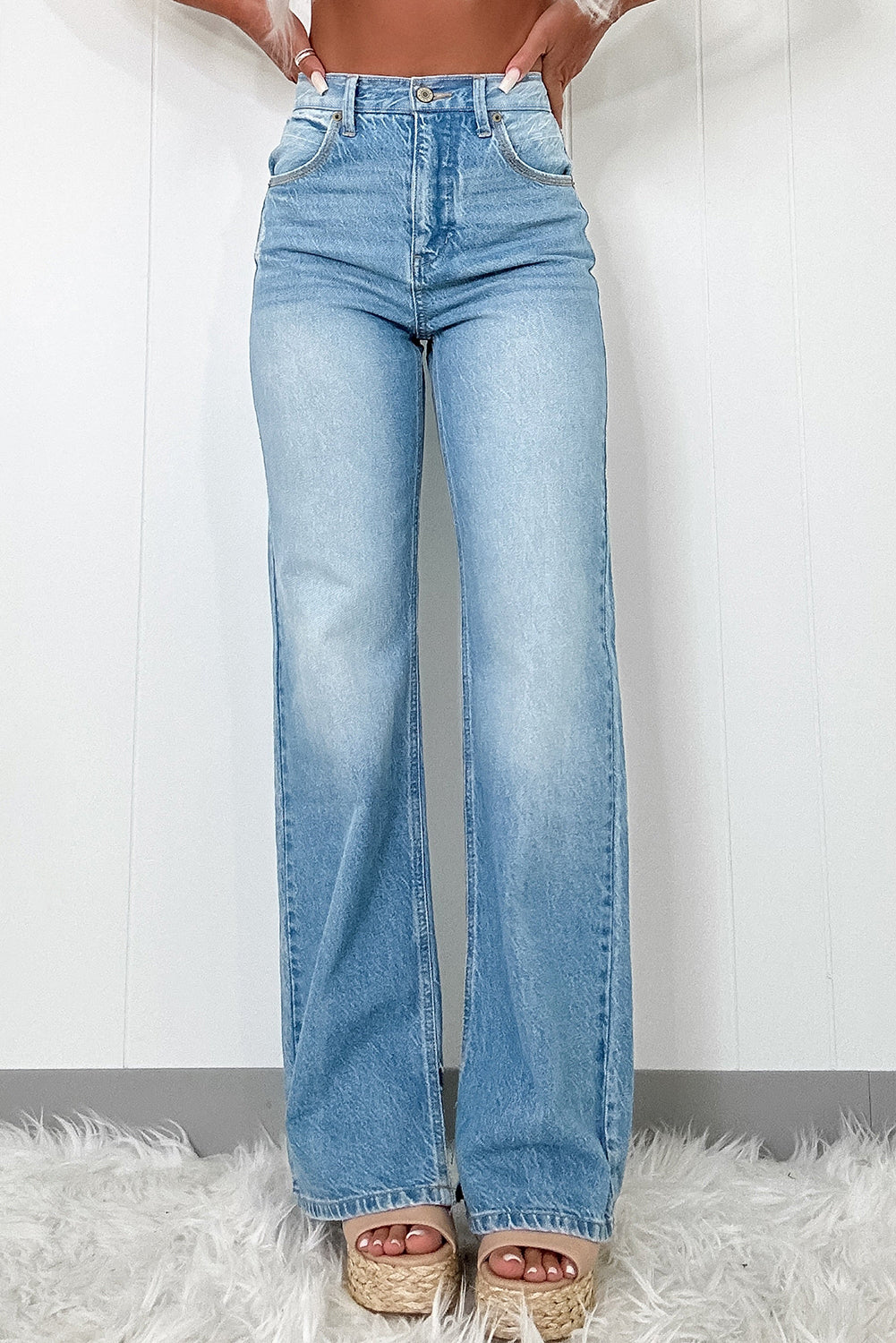 Light Blue High Rise Straight Jean