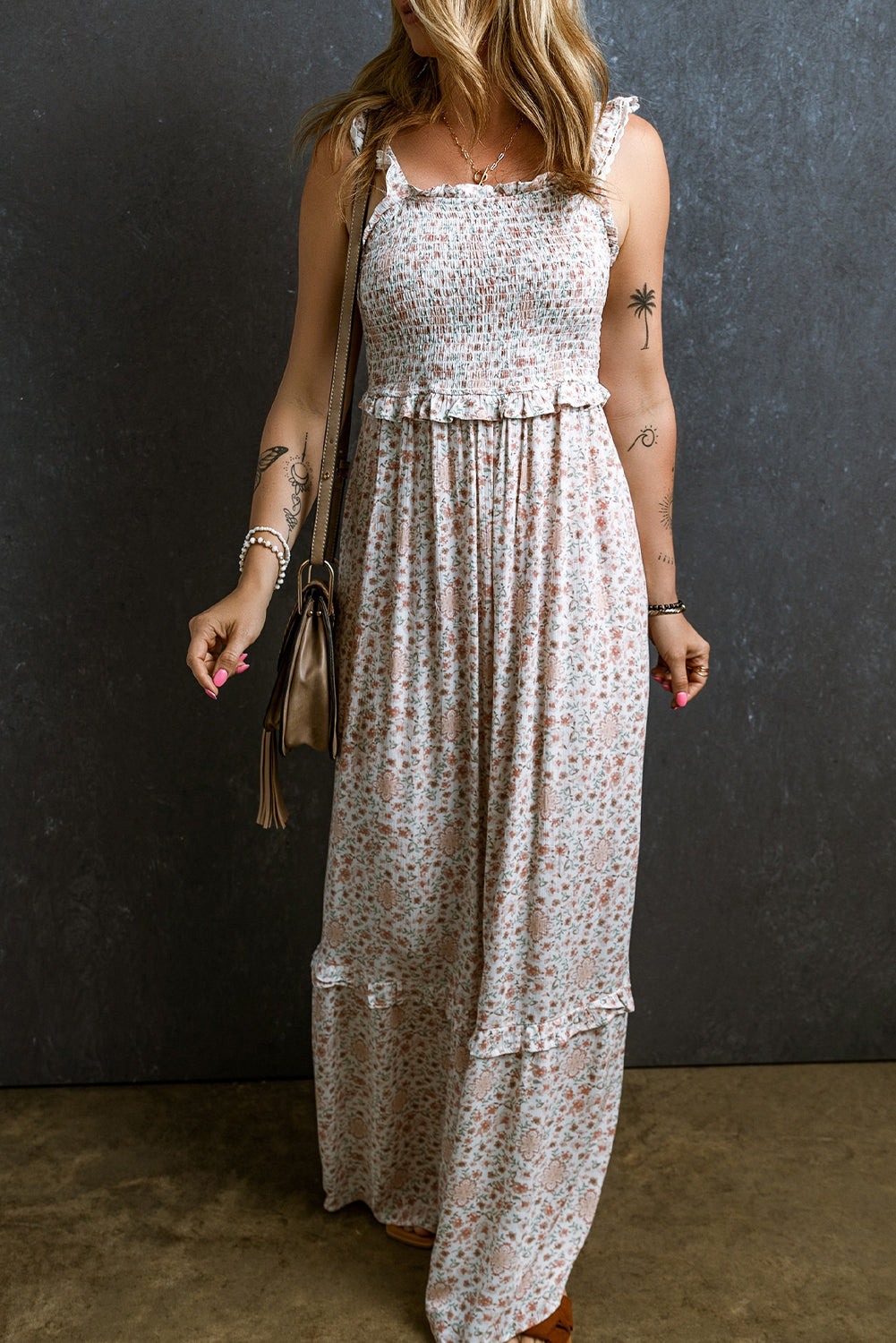 White Frilly Floral Maxi Dress