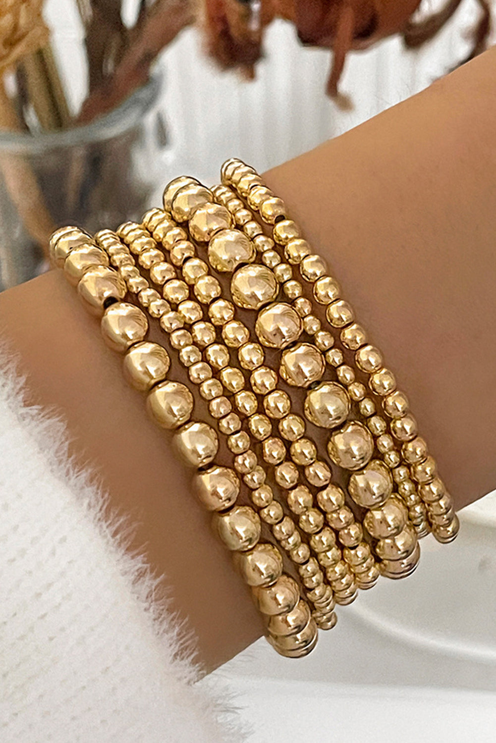 Gold 7pcs/Set Minimalist Beaded Bracelet Set