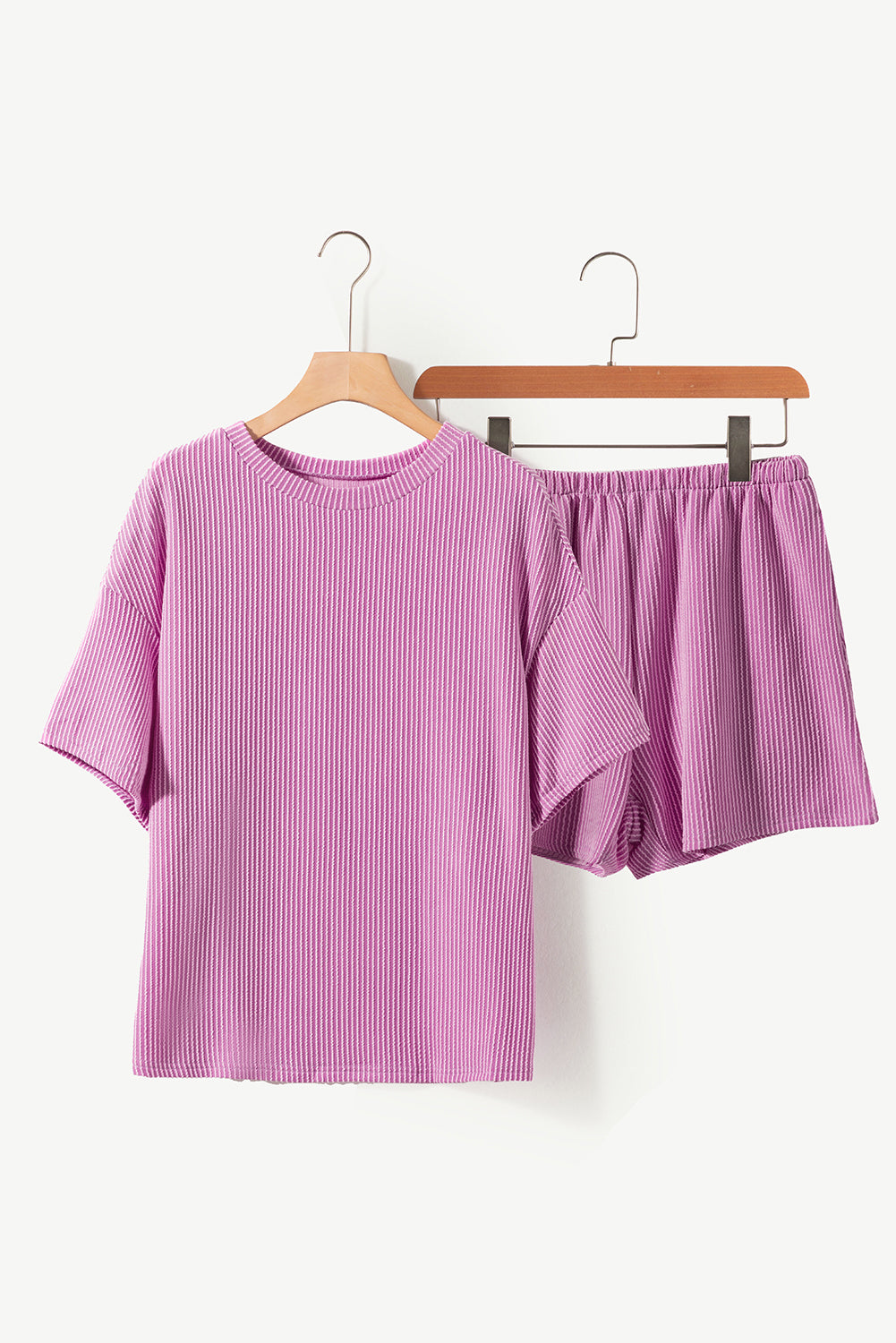 Lavender Ribbed Knit Loose Fit Tee and Shorts Set