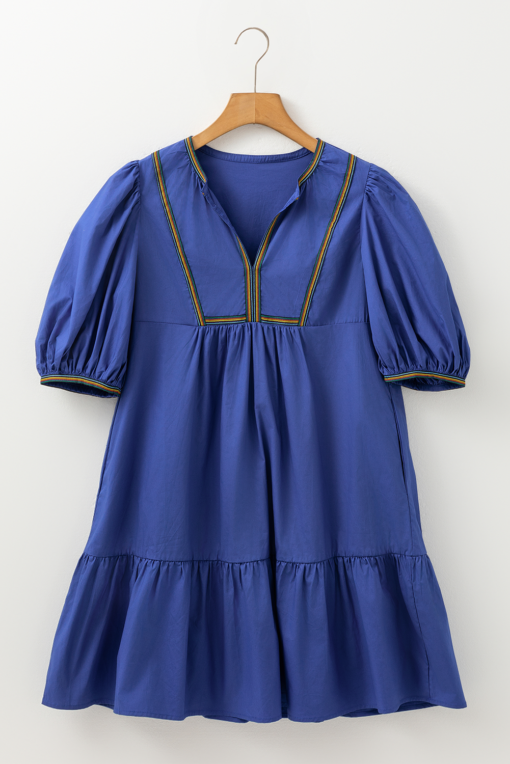 100% Cotton Bluing Pleated Mini Dress