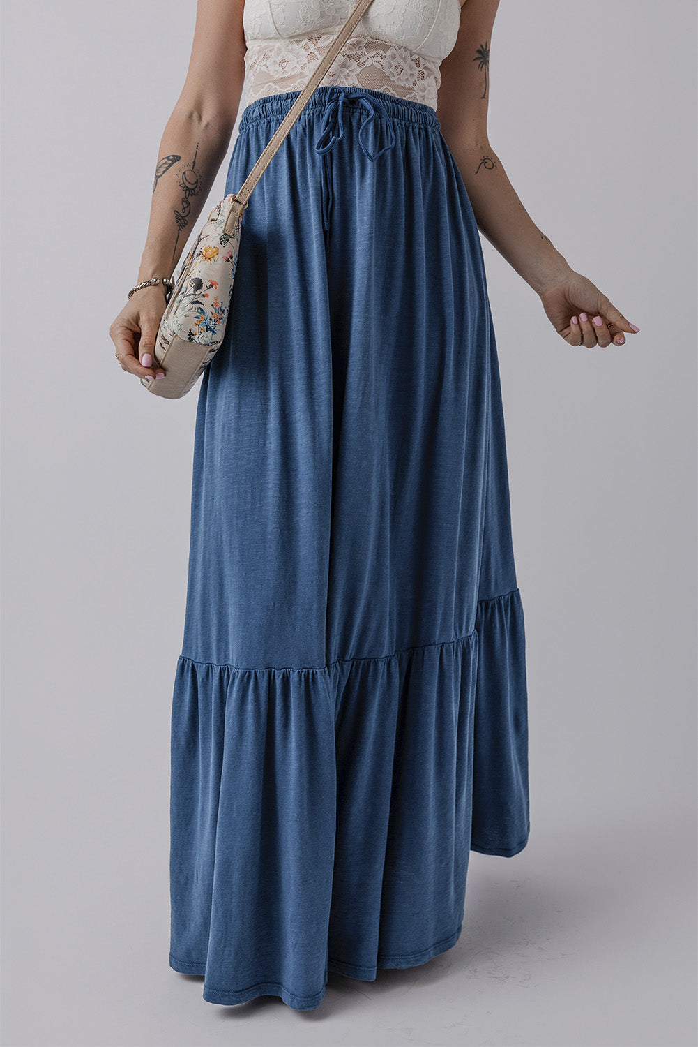 Sail Blue High Waist Tiered Maxi Skirt