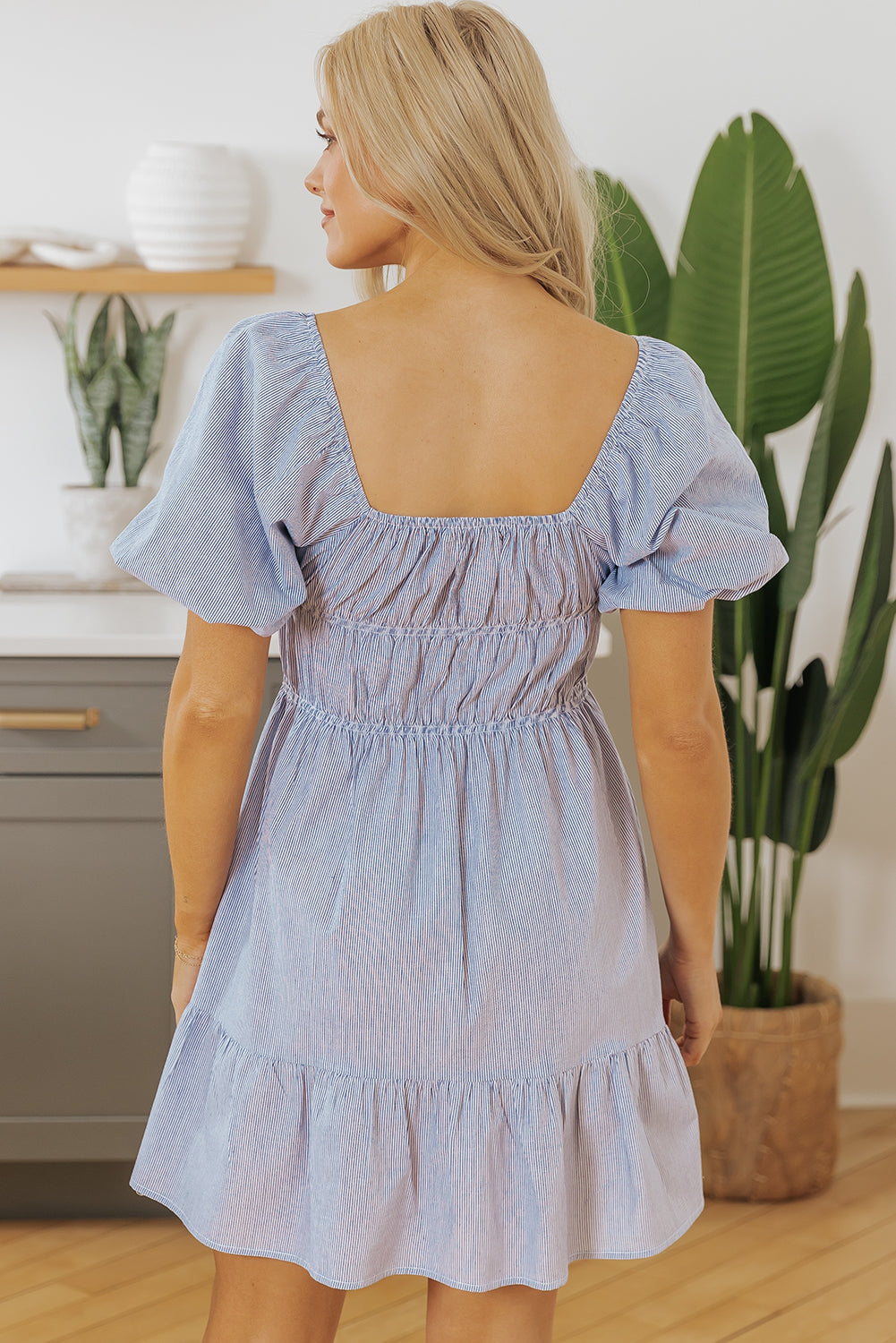 100% Cotton Sky Blue Stripe Babydoll Dress