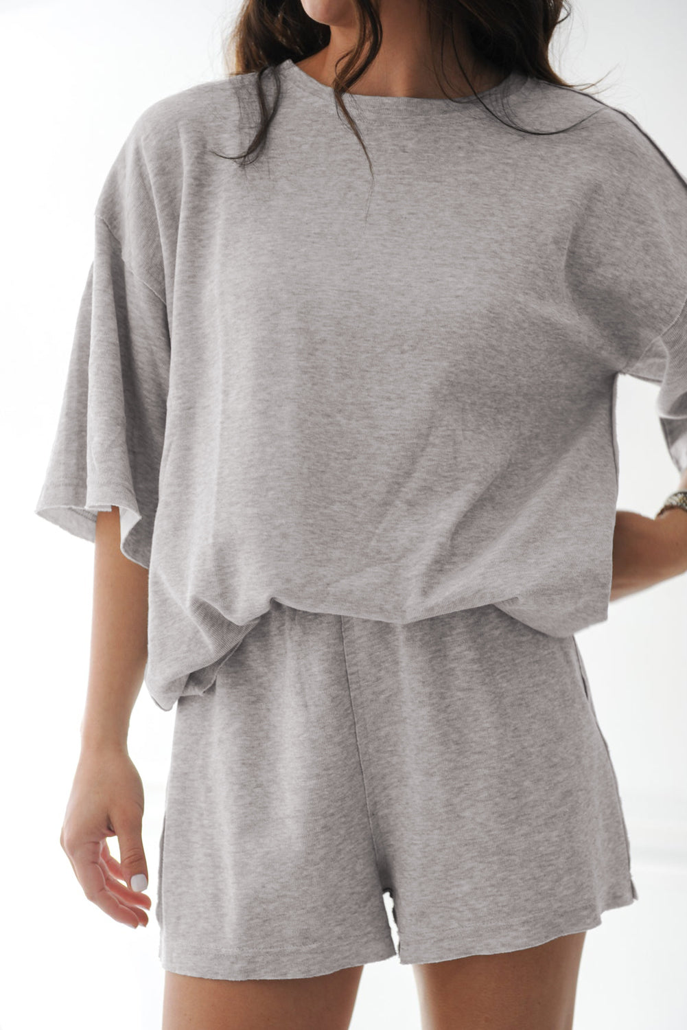 Gray Loose Tee 2 Piece Shorts Set