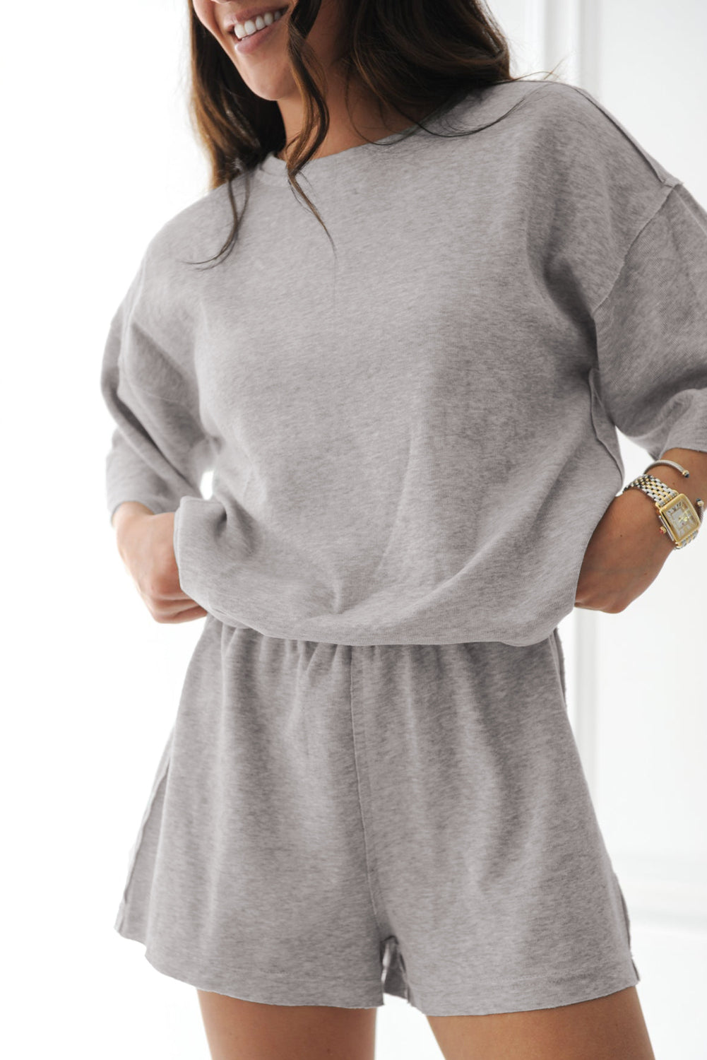 Gray Loose Tee 2 Piece Shorts Set