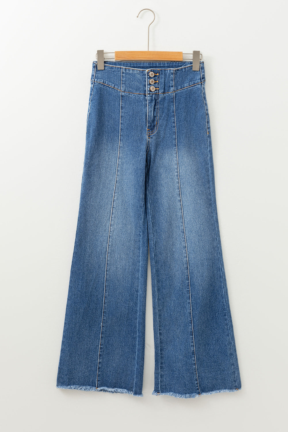 Sail Blue High Waist Button Flare Jeans