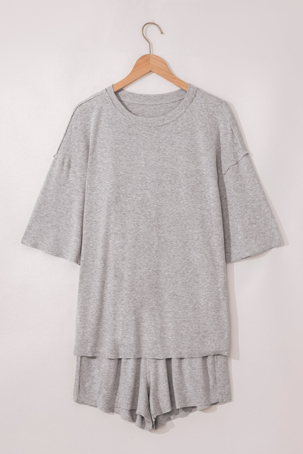 Gray Loose Tee 2 Piece Shorts Set