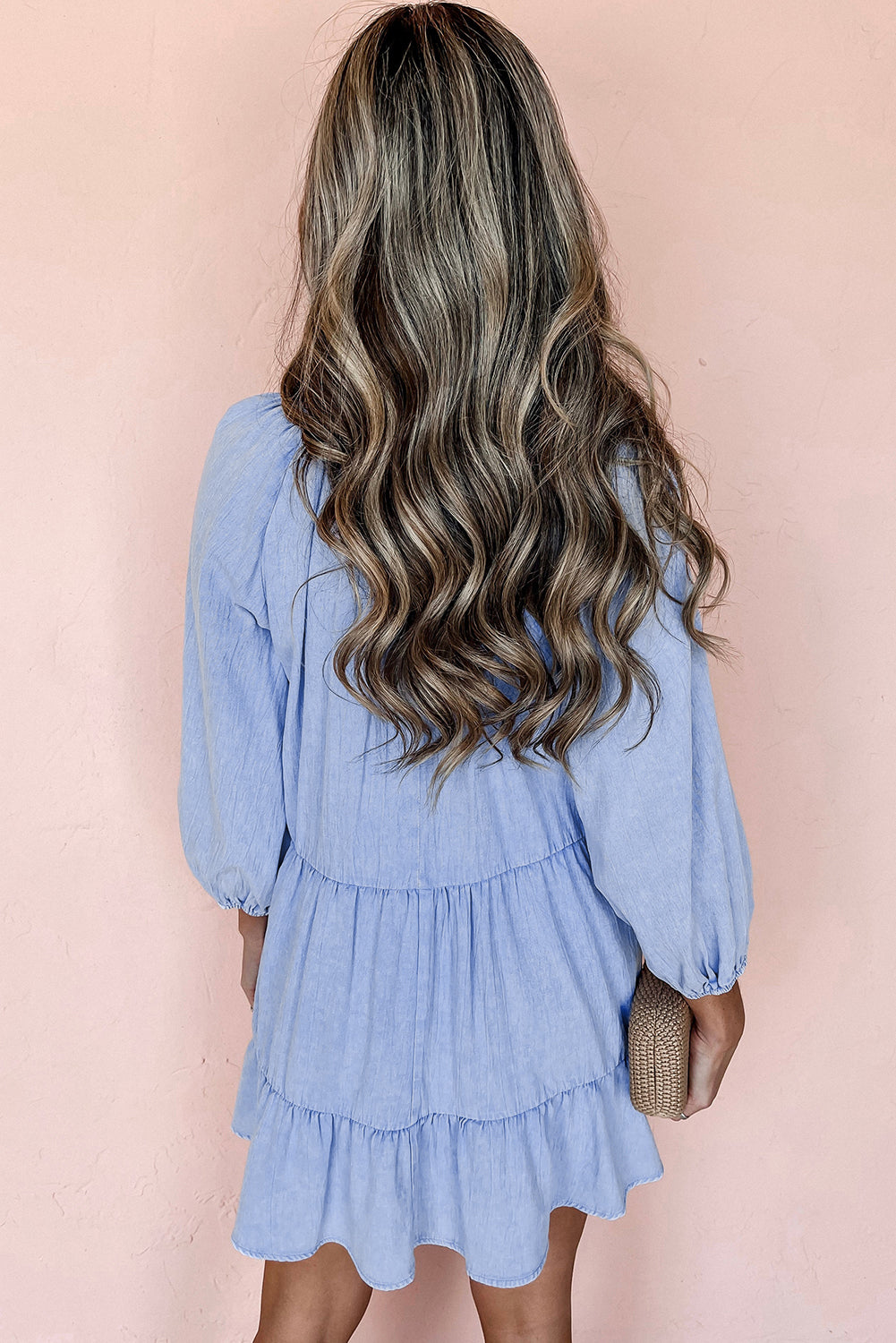 Beau Blue Ruffled Chambray Mini Dress