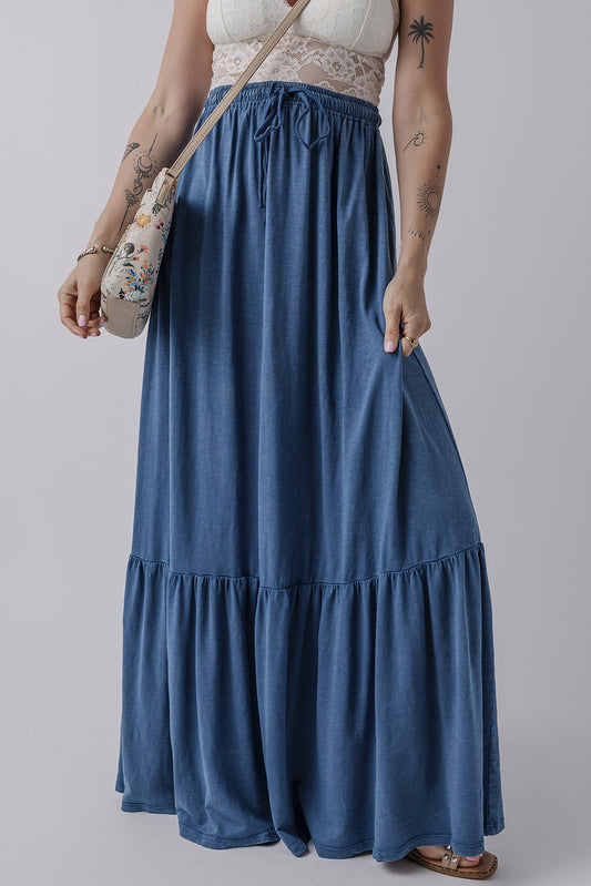 Sail Blue High Waist Tiered Maxi Skirt