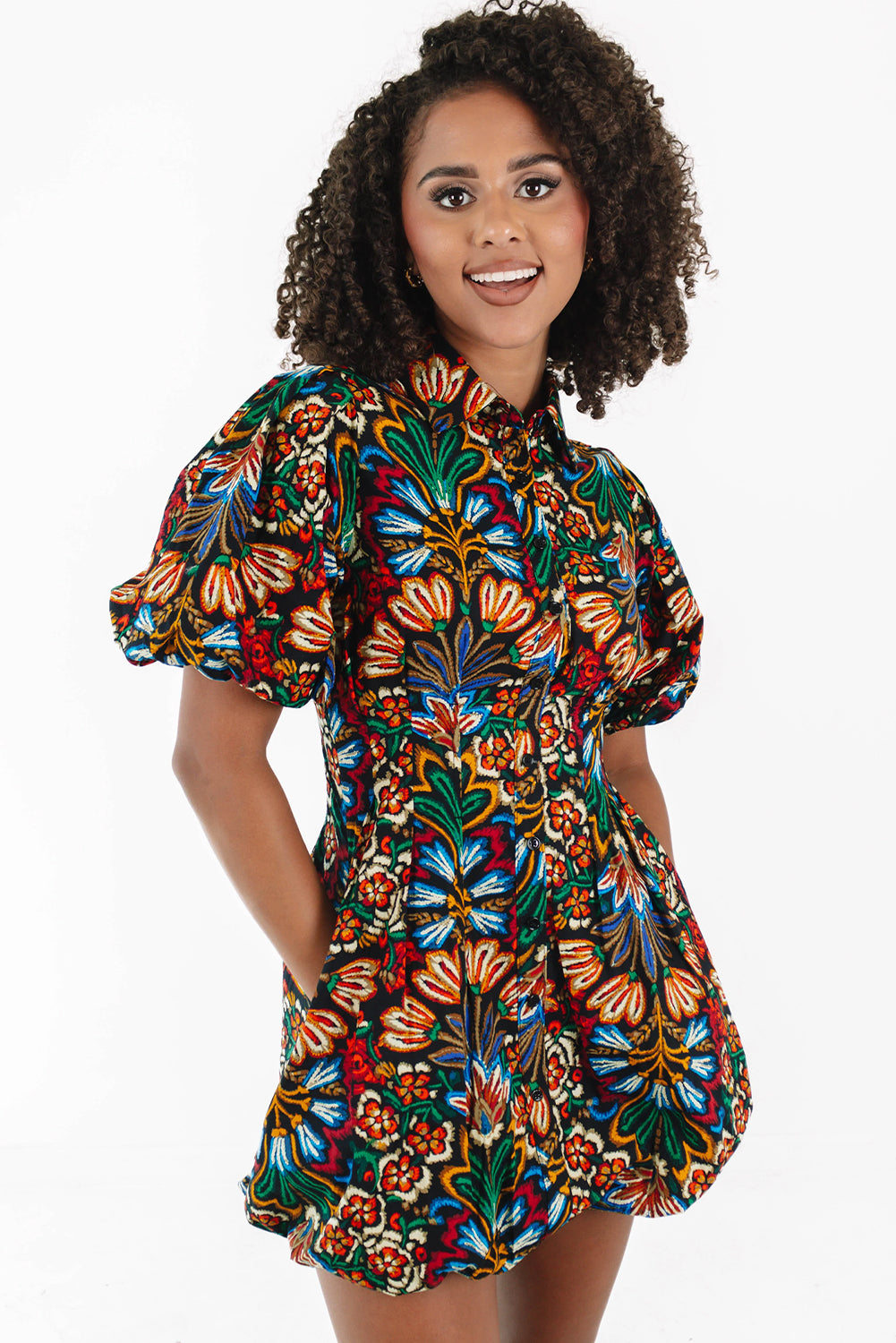 Multicolour Floral Shirt Mini Dress