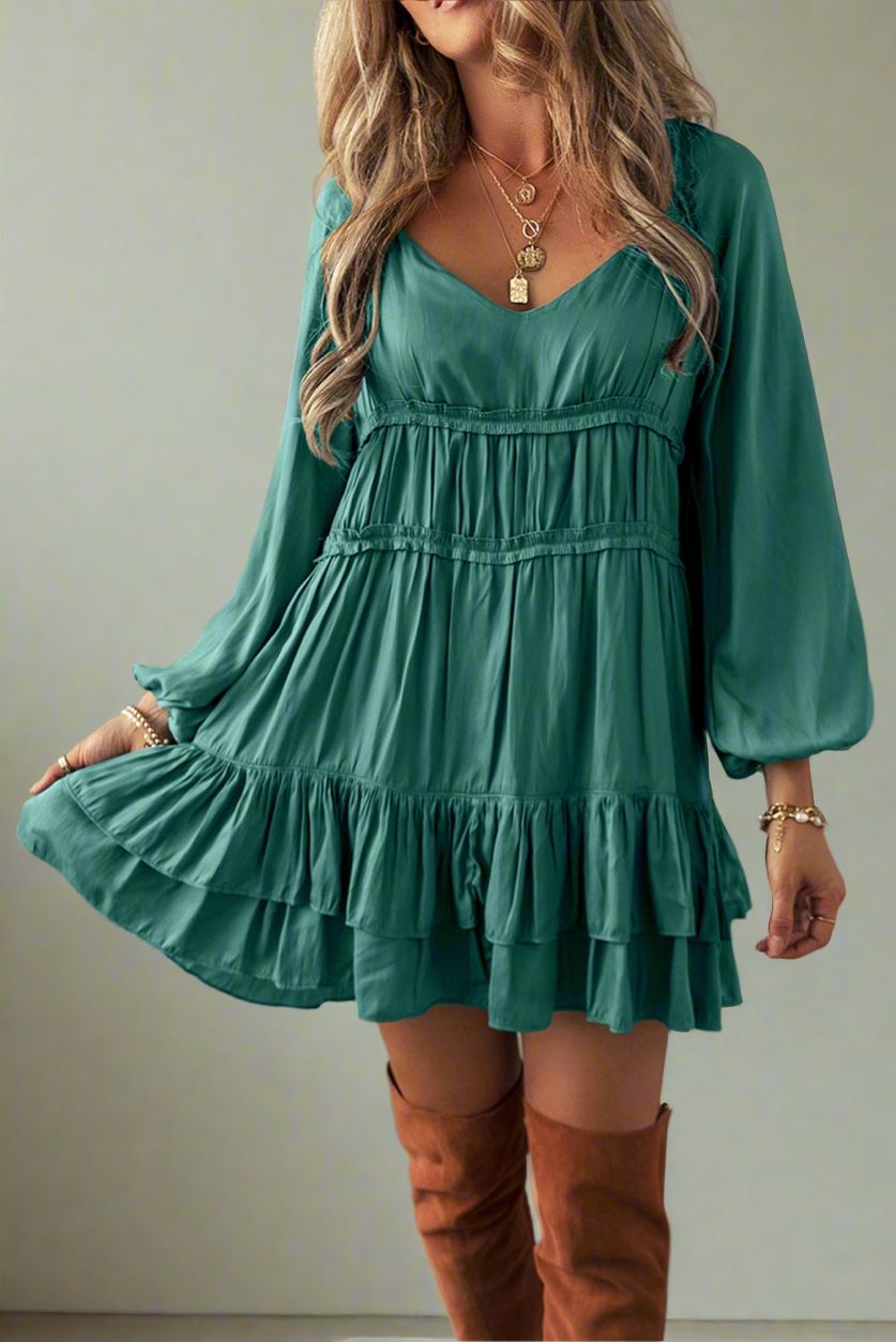 Mist Green Tiered Mini Dress