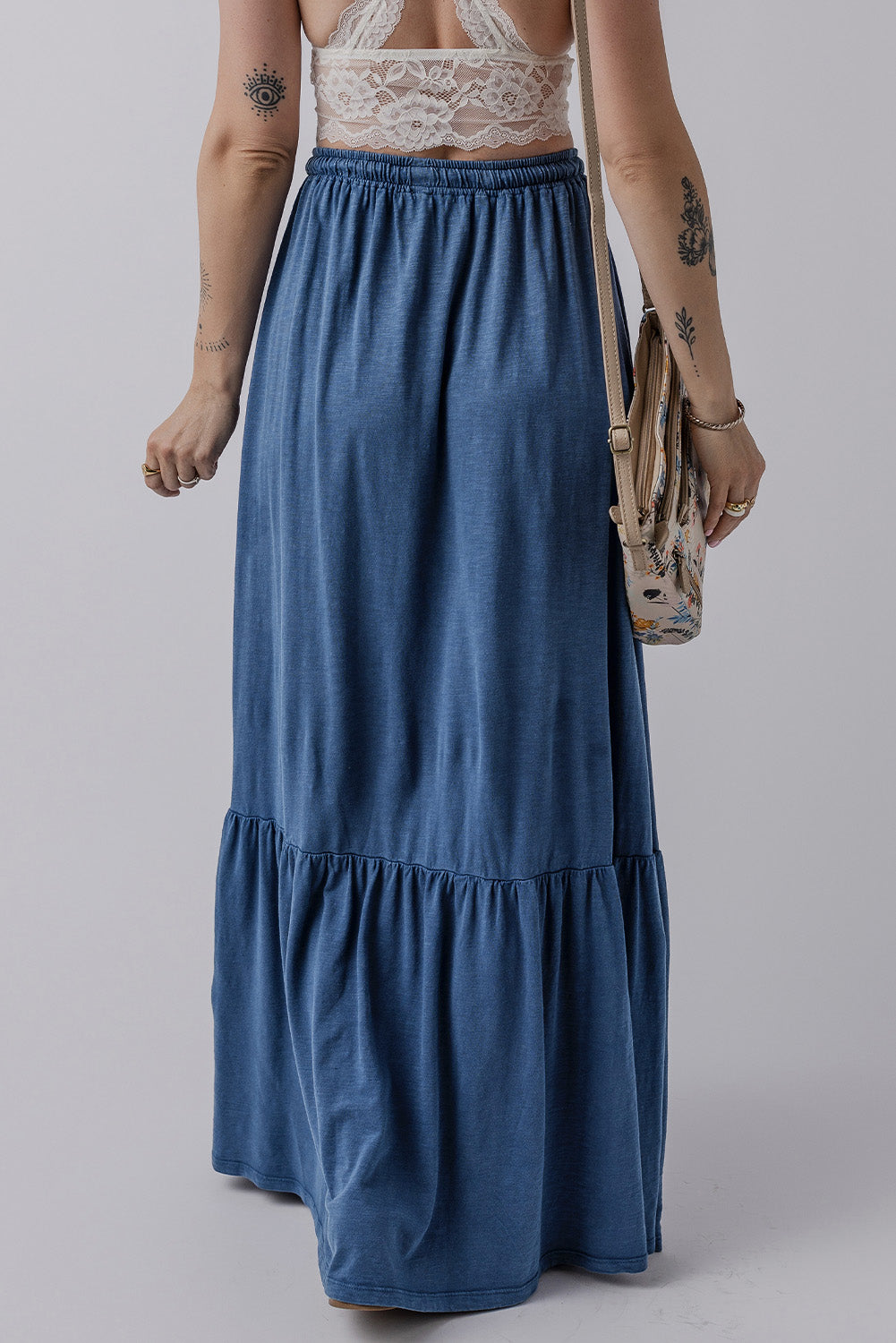 Sail Blue High Waist Tiered Maxi Skirt