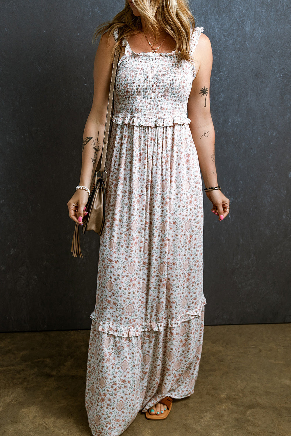 White Frilly Floral Maxi Dress