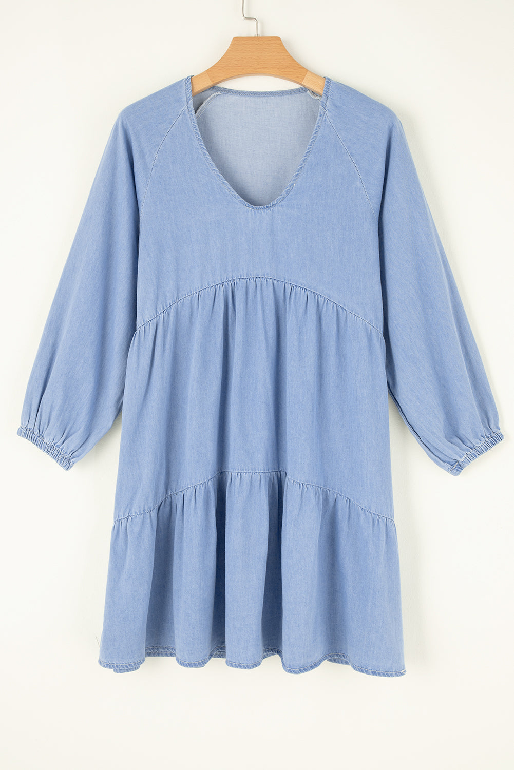 Beau Blue Ruffled Chambray Mini Dress