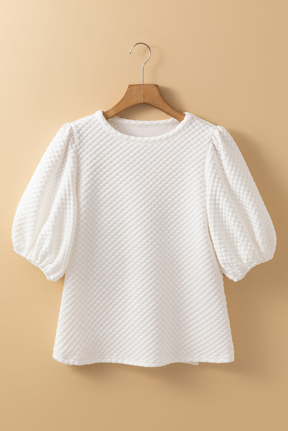 White Textured Puff Sleeve Blouse