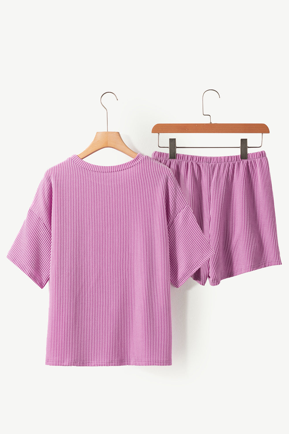 Lavender Ribbed Knit Loose Fit Tee and Shorts Set