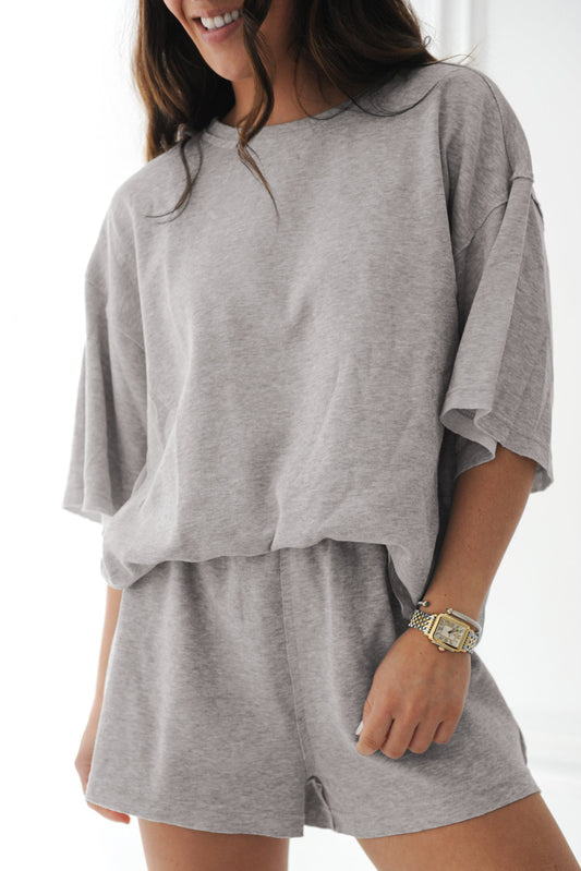 Gray Loose Tee 2 Piece Shorts Set