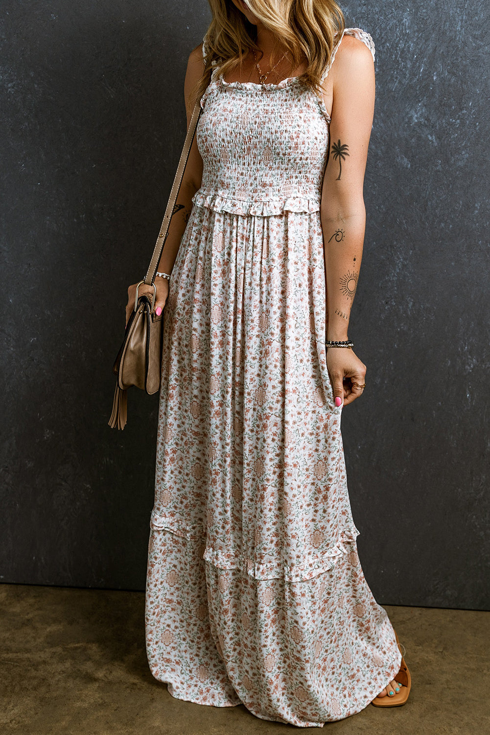 White Frilly Floral Maxi Dress