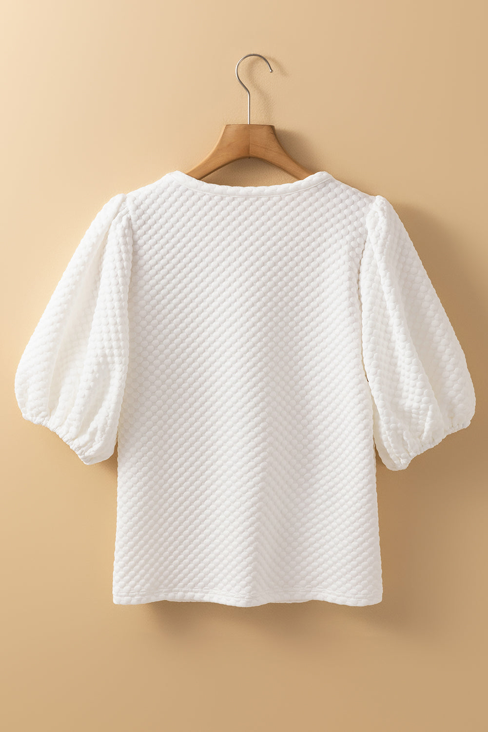 White Textured Puff Sleeve Blouse