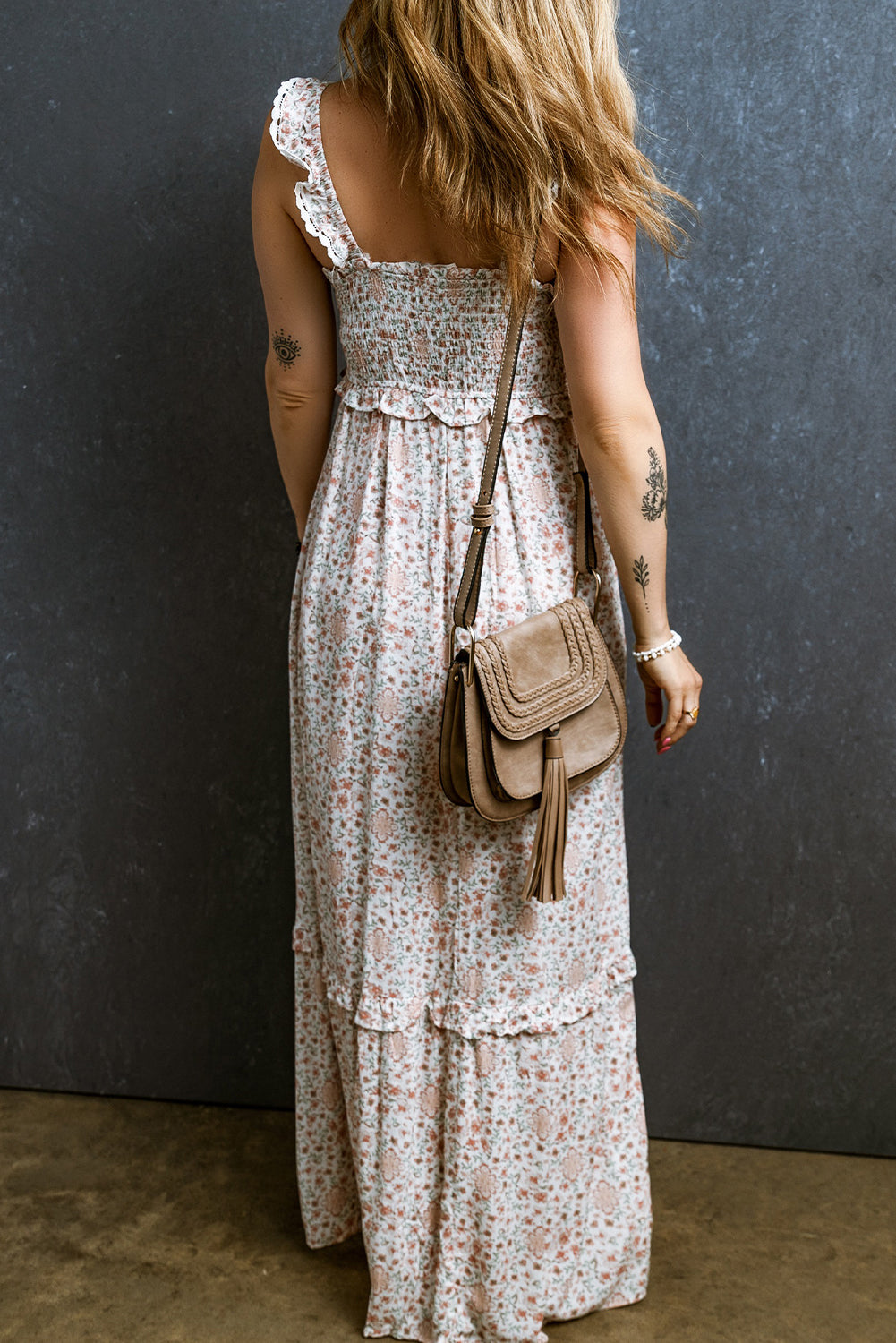 White Frilly Floral Maxi Dress